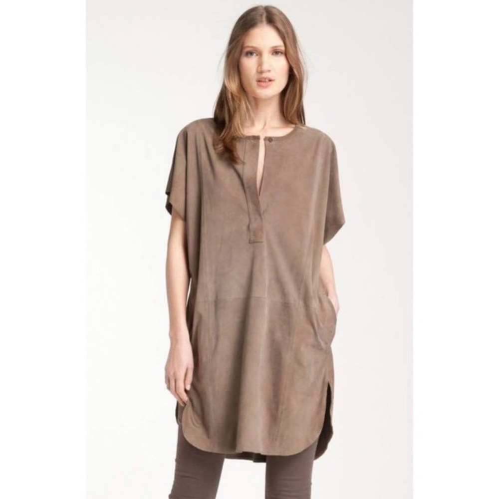 Vince Suede Shift Tunic Dress Taupe Beige Size XS
